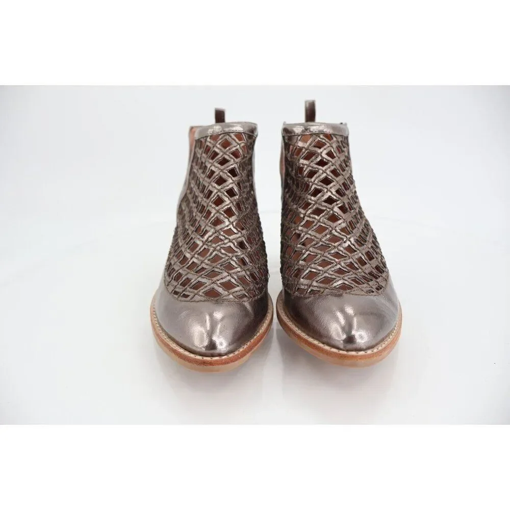 Jeffrey Campbell Women Taggart Boot Size 6.5 Silver Leather Lattice Cutout Boho